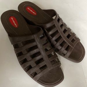 Women’s Okabashi slide sandals chocolate brown wedge strappy 9.5-10.5 L